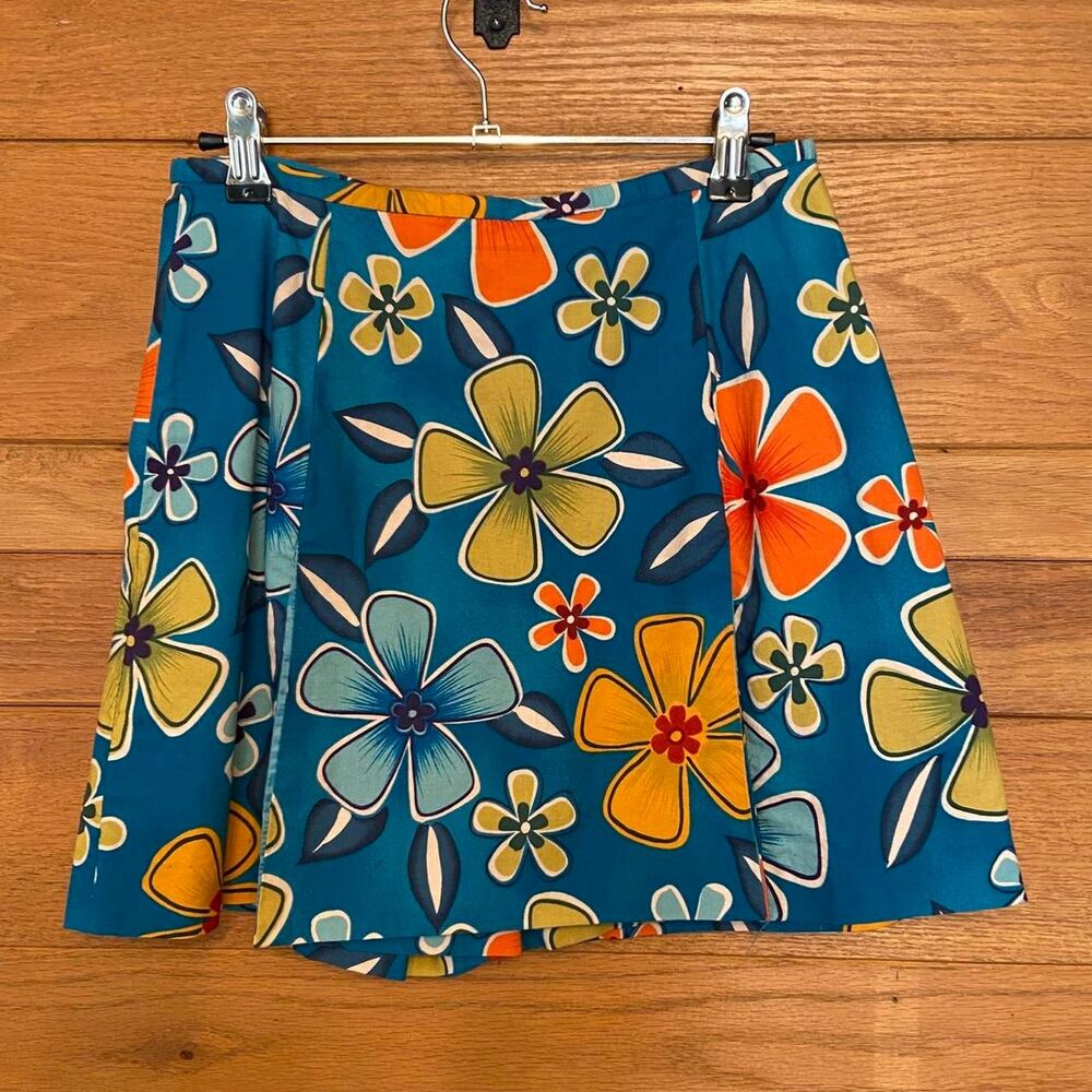 Vintage Y2K Geometrie tropcial floral blue pleated skort